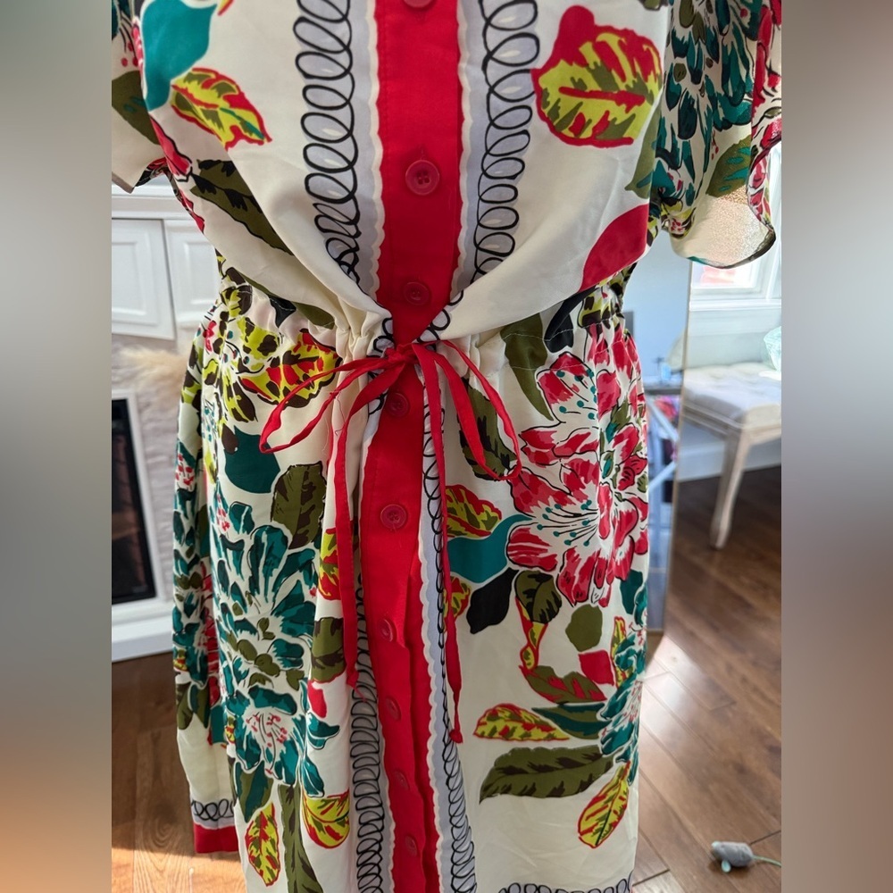 New York & Company Gorgeous Floral Midi Dress with Red and Green Accents - Picture 3 of 5
